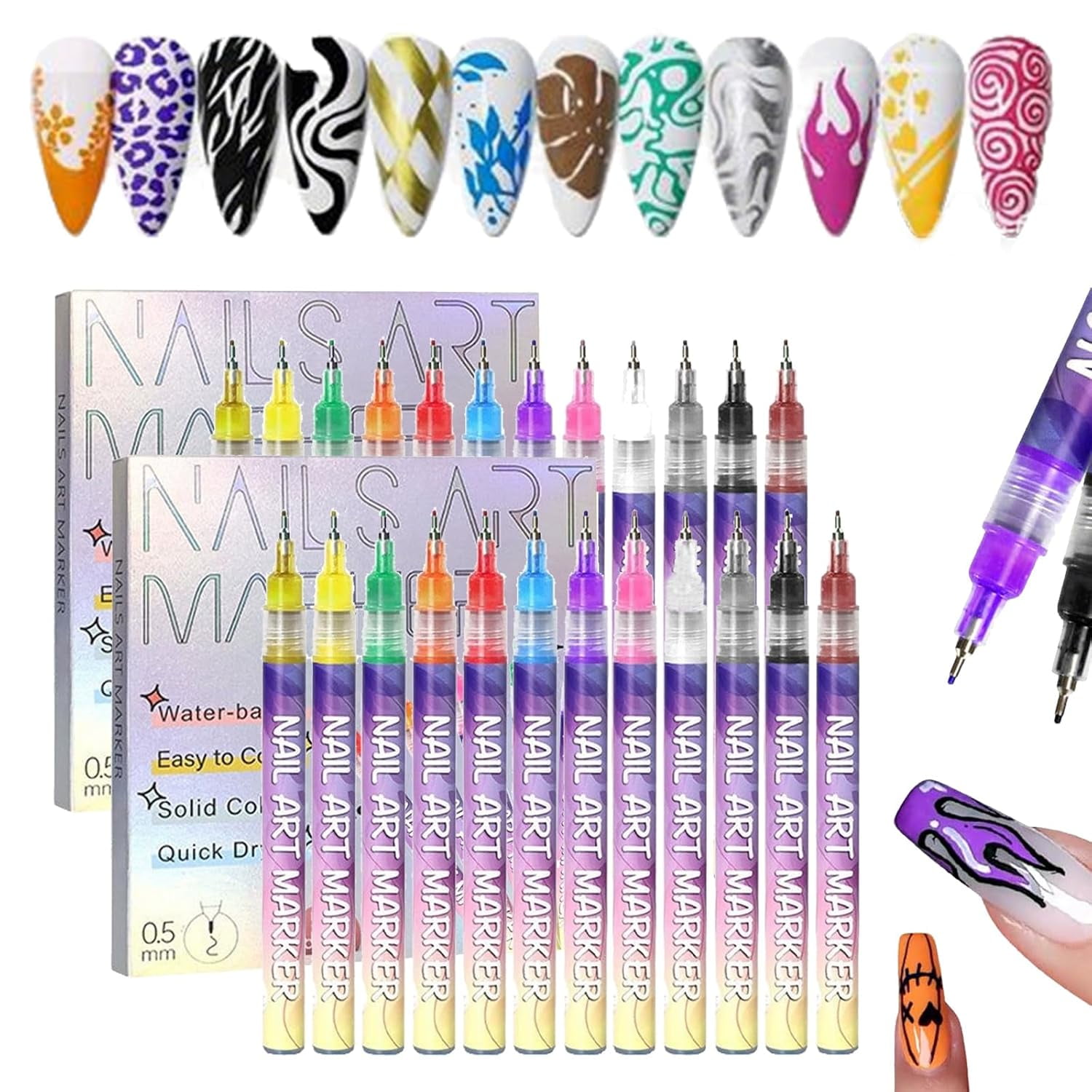 Pink Galaxy Nail Art Pens | 12 Colors Waterproof Nail Art Markers, Quick Dry Gel Polish Pens for DIY Drawing & Manicure