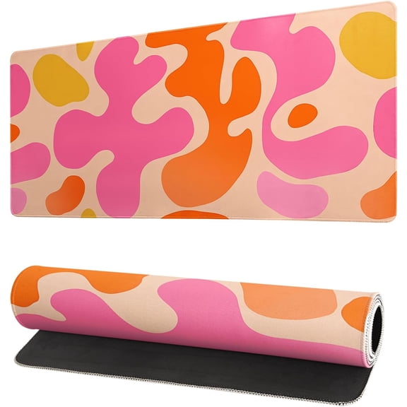 Pink Gaming Mouse Pad Cute Modern Abstract Large Mouse Pad for Keyboard and Mousepad Desk Mat with 3mm Non-Slip Base and Stitched Edge for Gaming and Office Computer Mat Protector Mat 27.6x11.8 Inch