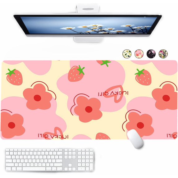 Pink Gaming Mouse Pad - Large Mouse Pad XL, Waterproof Large Extended Mouse Pad, Washable Mouse Pad with Non-Slip Rubber Base for Women Office Decor, Home Desk Accessories, 31.5 X 11.8 Inch