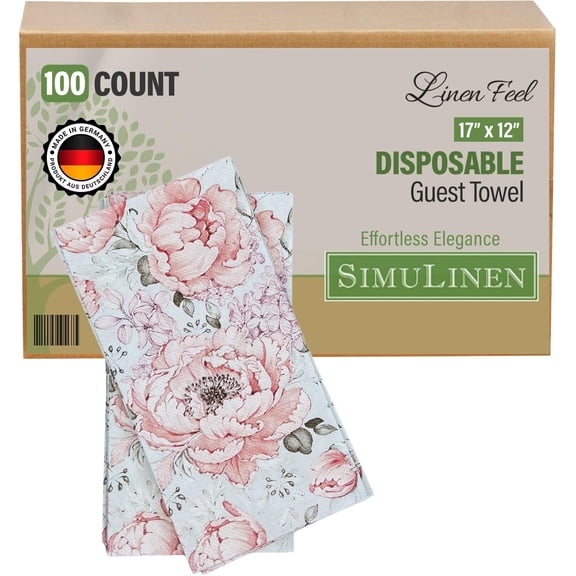 Pink Garden - Disposable Paper Towels for Bathroom, Guest Hand Towels, Cloth-Like Linen-Feel, Single-Use, Size 12x17" - 100ct (Made in Germany)