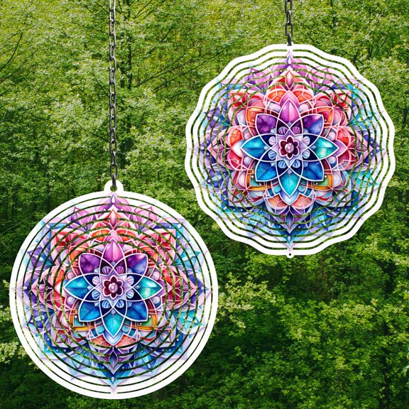 Pink Gemstone 10 Inch Metal Wind Spinner, 3D Kinetic Outdoor Hanging Garden Decor for Yard Patio, Gift for Women and Men