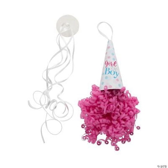 Pink Gender Reveal Pull String Streamers, Baby, Party Decor, 6 Pieces