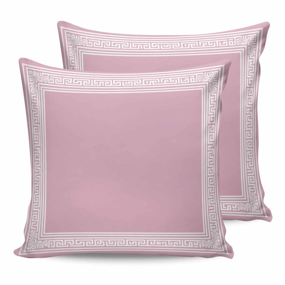 Pink Geometric 14x14 Pillow Covers Set of 2, White Greek Key Design Abstract Modern Art Throw Pillow Covers Decorative Couch Cushion Case, Microfiber Square Pillowcases for Bedroom Car Living Room