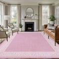 thumbnail image 1 of Pink Geometric 5x8 Area Rugs, White Greek Key Design Burlap Modern Art Non-Skid Rubber Backing Large Rectangle Rugs - Living Room Bedroom Home Office, Indoor Floor Mat Carpets Washable Rug, 1 of 9