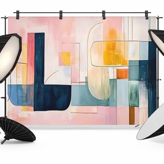 Pink Geometric Backdrop for Photoshoot, Photography Photo Studio Background Wall Backdrop, Middle Century Abstract Artwork Back Drop Banner Panel for Portraits Wedding Live Streaming Decor 7x5Ft