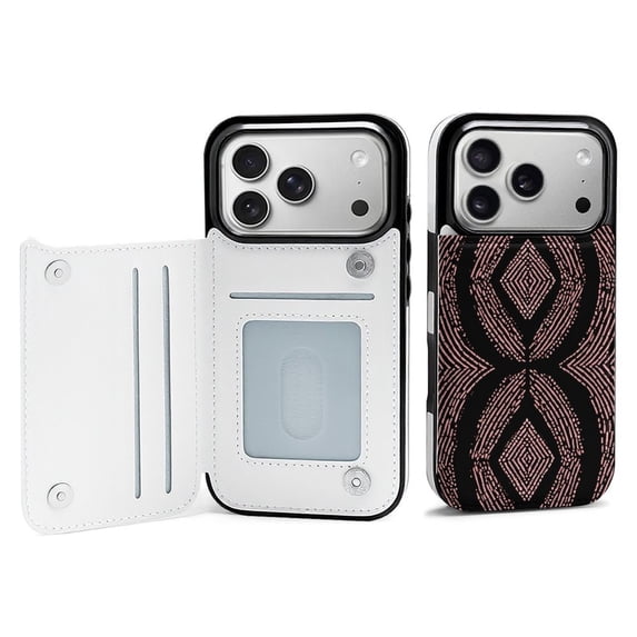 Pink Geometric Black Pattern Leather Wallet Case for iPhone13 pro max Wallet Case Card Holder Flip