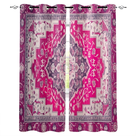 Pink Geometric Blackout Curtains 39 Inches Long,Thermal Insualted Grommet Curtains & Drapes,Middle Century Boho Ethnic Abstract Southwestern Room Darking Curtains for Windows 2 Panels 27.5"W x39"L