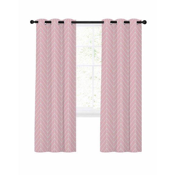 Pink Geometric Blackout Curtains, Light Blocking Print Window Curtains, Modern Minimalism Solid Color Striped Thermal Insulated Window Drapes for Living Room Kitchen Cafe 2 Panels, 84"W x 84"L