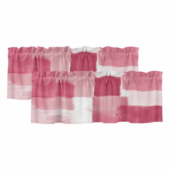 Pink Geometric Curtain Valances for Windows, Kitchen Valance Window Treatments Panel 2 Pack, Watercolor Ombre Modern Abstract Art Rod Pocket Short Curtains for Bathroom Bedroom 42 x 18 Inch