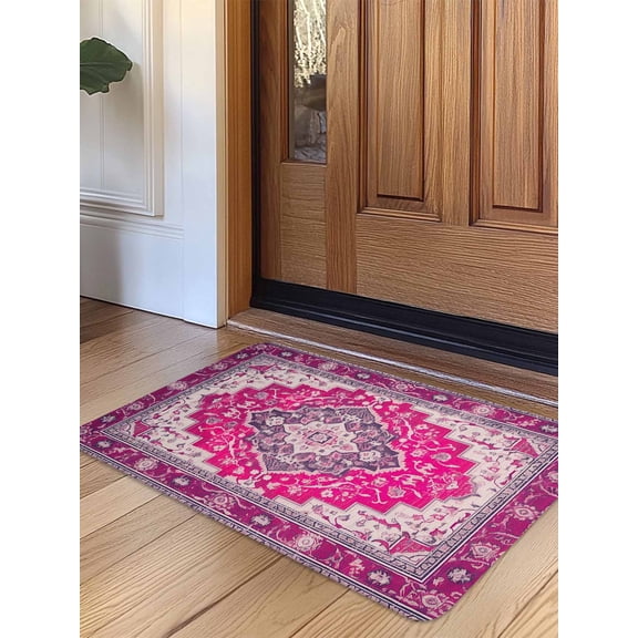 Pink Geometric Door Mat Indoor Outdoor Entrance,Non Slip Rug for Kitchen Bathroom Entryway Rug,Middle Century Boho Ethnic Abstract Southwestern Washable Doormat Floor Mat 24x36 Inch