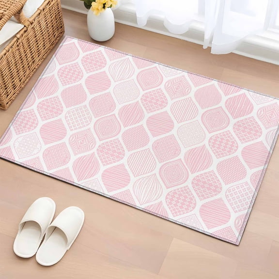Pink Geometric Entryway Rug 2'x3' Non Slip Front Door Mats, Morocco Modern Simple Abstract Aesthetic Entrance Rugs Indoor Outdoor Carpet, Washable Floor Mats Small Area Rug for Bedroom Kitchen