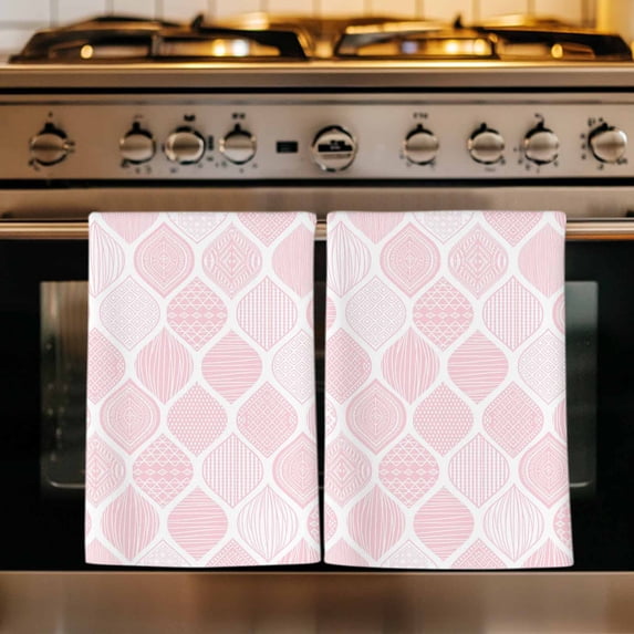 Pink Geometric Kitchen Towels Set of 3, Morocco Modern Simple Abstract Aesthetic Absorbent Dish Towels for Kitchen, Microfiber Hand Towel, Quick Drying Tea Towel for Cleaning Decorative Dishcloths
