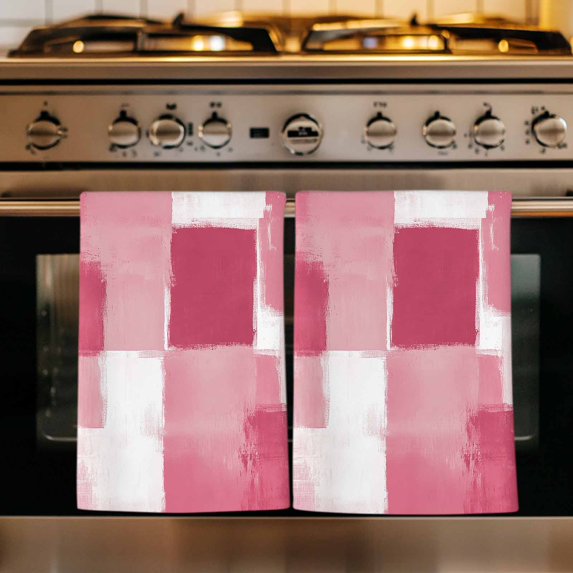 Pink Geometric Kitchen Towels Set of 3, Watercolor Ombre Modern Abstract Art Absorbent Dish Towels for Kitchen, Microfiber Hand Towel, Quick Drying Tea Towel for Cleaning Decorative Dishcloths
