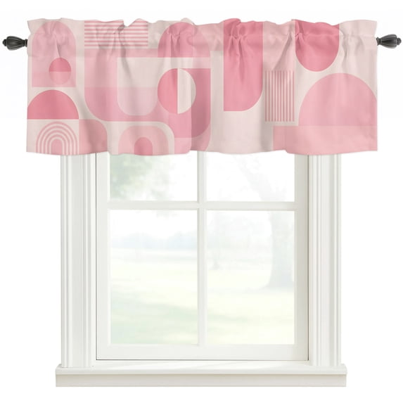 Pink Geometric Kitchen Valances for Windows, Middle Century Abstract Boho Lines Bathroom Window Valances 54x18 Inch Rod Pocket Window Treatments Valance Curtains for Living Room Bedroom Decor