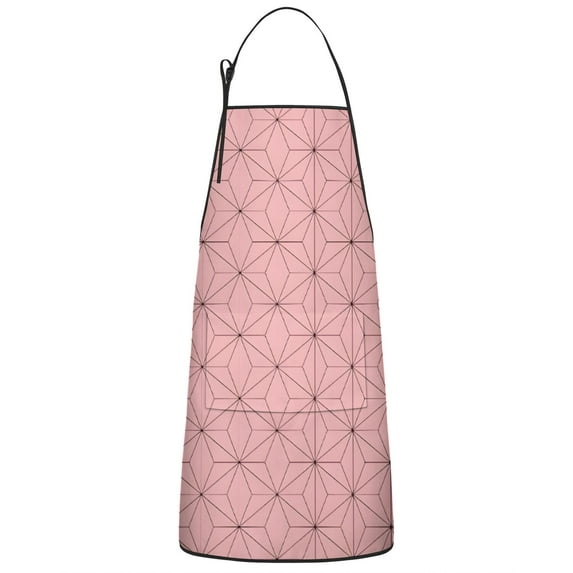 Pink Geometric Lattice Pattern Apron-Garden Aprons for Women with Pockets-Cotton Linen Waterproof Kitchen Cooking Gardening Aprons Adjustable for Kitchen,Cooking,BBQ and Salon 33x27 Inch
