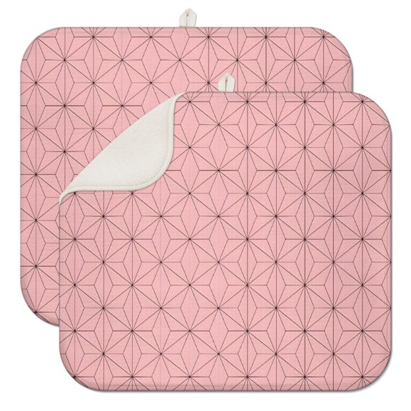 Pink Geometric Lattice Pattern Dish Drying Mat for Kitchen 1 Pack, Ultra Absorbent Microfiber Dishes Drainer Mats,16"x18"