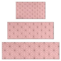 Pink Geometric Lattice Pattern Kitchen Rugs Sets Of 3,Kitchen Runner Rugs Non Skid Washable,Decorative Kitchen Floor Mats for Kitchen,Sink,Laundry,17"x30"  17"x47"   17"x59"