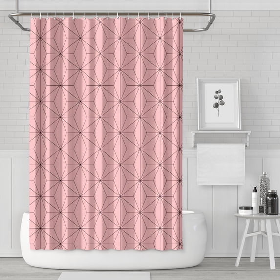 Pink Geometric Lattice Pattern Shower Curtain 72"x72" ,Bathroom Decorative Shower Curtains Set with 12 Hooks,Modern Waterproof Washable Shower Curtain