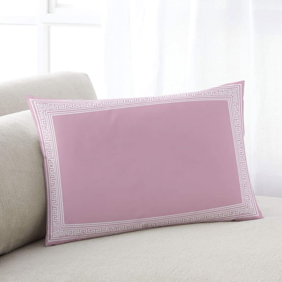 Pink Geometric Lumbar Pillow Covers 12x20 Inch, White Greek Key Design Abstract Modern Art Decorative Pillowcase with Zipper, Microfiber Breathable Throw Pillowcases for Sofa Bed Living Room