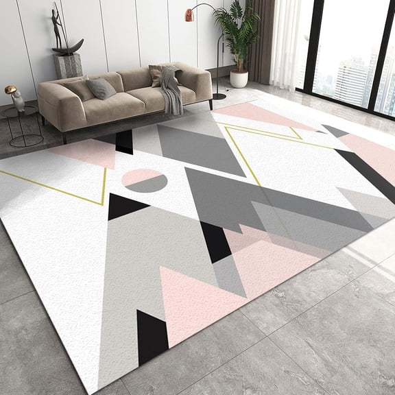 Pink Geometric Marble Area Rugs, Custom Simple Carpet, Porch Mat Non-Slip And Comfortable Foot Feel Soft Suitable For Living Room Study Bedroom 4x5ft