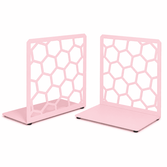 Pink Geometric Metal Bookends 1 Pair Decorative Home Office Shelf Organizer