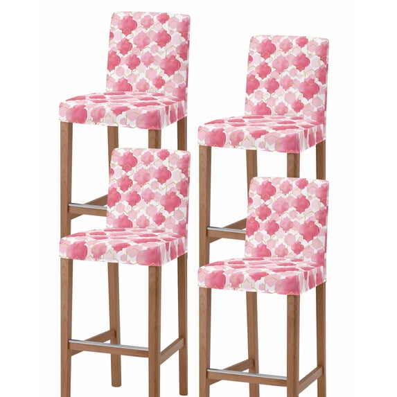 Pink Geometric Moroccan Bar Stool Covers Set of 4, Abstract Art Pink Ombre Modern Stretch Washable Bar Chair Covers with Backs, Removable Pub Counter Height Chair Cover for Kitchen Dining Room Cafe