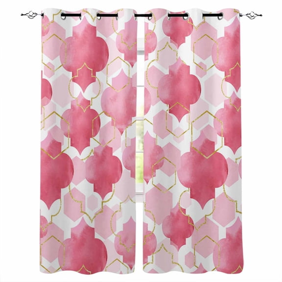 Pink Geometric Moroccan Kitchen Curtains Abstract Art Pink Ombre Modern Cafe Short Curtains for Bathroom Blackout Window Curtain Small Window Treatment Drapes for Bedroom Living Room 27.5"x39"x2