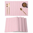 thumbnail image 1 of Pink Geometric Placemats Set of 4, Modern Minimalism Solid Color Striped Placemats for Dining Table, Place Mats for Kitchen Tabletop, Waterproof Wipeable Dining Table Mats Set, 1 of 9