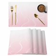 thumbnail image 1 of Pink Geometric Placemats Set of 4, Modern White Stripe Abstract Distortion Art Placemats for Dining Table, Place Mats for Kitchen Tabletop, Waterproof Wipeable Dining Table Mats Set, 1 of 9