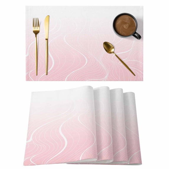 Pink Geometric Placemats Set of 4, Modern White Stripe Abstract Distortion Art Placemats for Dining Table, Place Mats for Kitchen Tabletop, Waterproof Wipeable Dining Table Mats Set