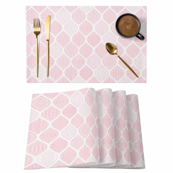 Pink Geometric Placemats Set of 8, Morocco Modern Simple Abstract Aesthetic Placemats for Dining Table, Place Mats for Kitchen Tabletop, Waterproof Wipeable Dining Table Mats Set