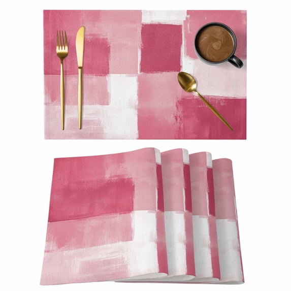 Pink Geometric Placemats Set of 8, Watercolor Ombre Modern Abstract Art Placemats for Dining Table, Place Mats for Kitchen Tabletop, Waterproof Wipeable Dining Table Mats Set