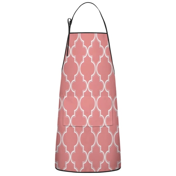 Pink Geometric Quatrefoil Pattern Apron-Garden Aprons for Women with Pockets-Cotton Linen Waterproof Kitchen Cooking Gardening Aprons Adjustable for Kitchen,Cooking,BBQ and Salon 33x27 Inch