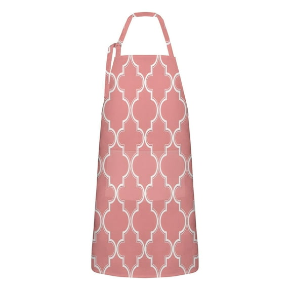 Pink Geometric Quatrefoil Pattern Apron-Garden Aprons for Women with Pockets-Cotton Linen Waterproof Kitchen Cooking Gardening Aprons Adjustable for Kitchen,Cooking,BBQ and Salon 33x27 Inch