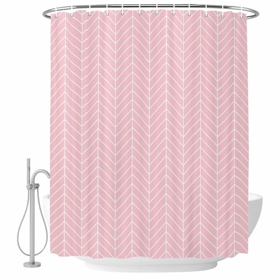 Pink Geometric Shower Curtain Set - Standard 72" x 72" Washable Bathtub Curtain with 12 Hooks, Modern Minimalism Solid Color Striped Waterproof Fabric Stall Shower Curtains for Bathroom Décor
