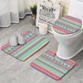 thumbnail image 1 of Pink Geometric Stripe Pattern Bathroom Rugs Sets 3 Piece,Toilet Cover Set,Absorbent Non Slip Bathroom Mats Sets with U-Shaped Contour Rug Toilet Rug Set, 1 of 5