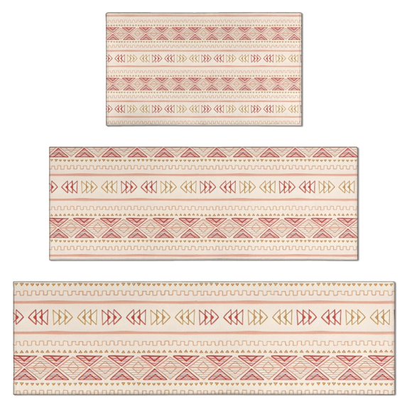 Pink Geometric Striped Pattern Kitchen Rugs Sets Of 3,Kitchen Runner Rugs Non Skid Washable,Decorative Kitchen Floor Mats for Kitchen,Sink,Laundry,17"x30"+ 17"x47" + 17"x59"