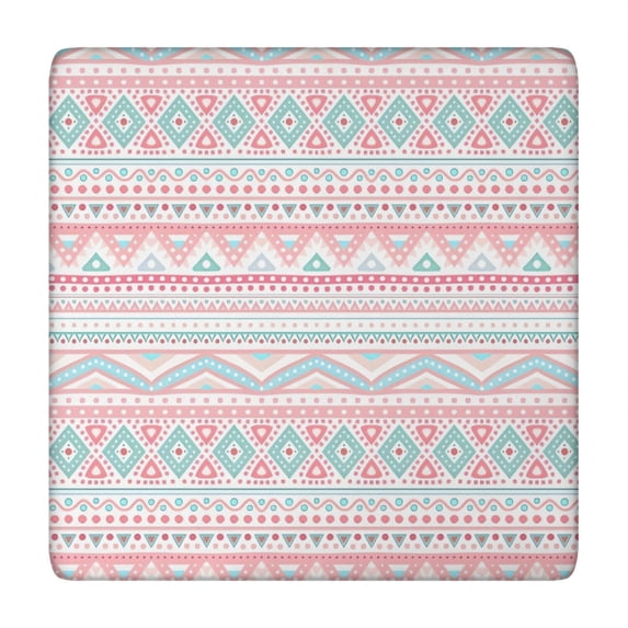 Pink Geometric Striped Pattern Square Fitted Tablecloth with Elastic Edge,Square Table Cover,Washable Elastic Table Cover for Home Kitchen Party Decor 34"x34"