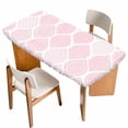 thumbnail image 1 of Pink Geometric Table Cloths for 6 Foot Rectangle Tables, Morocco Modern Simple Abstract Aesthetic Patio Waterproof Elastic Fitted Tablecloths, Washable Rectangular Table Cover for Camping, 1 of 8