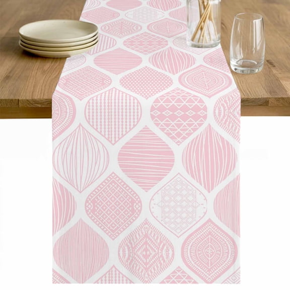 Pink Geometric Table Runner 48 Inches Long Farmhouse Dress Scarves, Morocco Modern Simple Abstract Aesthetic Dining Tablerunner for Coffee Table/Kitchen Island/Party Décor, 13" x 48"