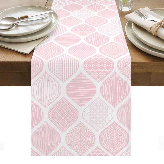 Pink Geometric Table Runner - 60 Inch Long, Kitchen Dining Table Runner Dresser Scarves, Morocco Modern Simple Abstract Aesthetic Farmhouse Decor for Coffee Tables Wedding Party Banquet