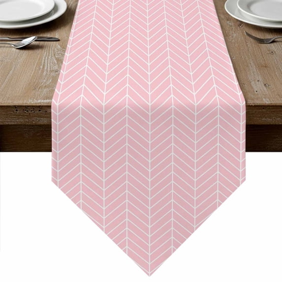 Pink Geometric Table Runner Linen Burlap Table Runner 72 Inches Long Modern Minimalism Solid Color Striped Dresser Scarves for Kitchen Island Coffee Dining Party Wedding Banquet Holiday Decor 14"x72"