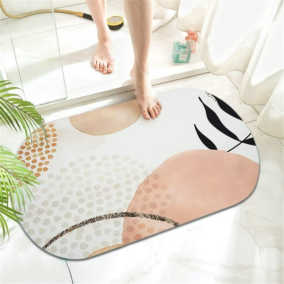Pink Geometry Mid Century Abstract Boho Diatomaceous Earth Bath Bath Mat Rug-Rubber Non Slip Quick Dry Super Absorbent Thin Bathroom Rugs Fit Under Door Shower Room Sink ( 17" L x 27" W Rectangle)