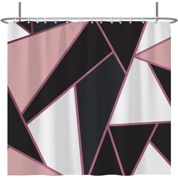 Pink Geometry Shower Curtain Black and White Pattern Minimalism Decorative Artistical Shower Curtains for Home Bathroom Waterproof Polyester Fabric with Hooks 84x72 Inches
