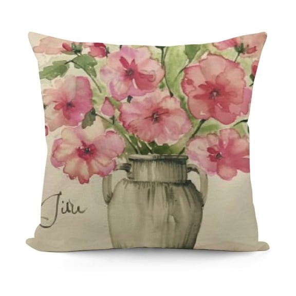 Pink Geranium Flower Decorative Throw Pillow Covers Sweet Home Floral Mason Jar Spring Summer Cushion Case Decor, Bloom with Grace Live Laugh Love Home Decoration for Sofa Couch