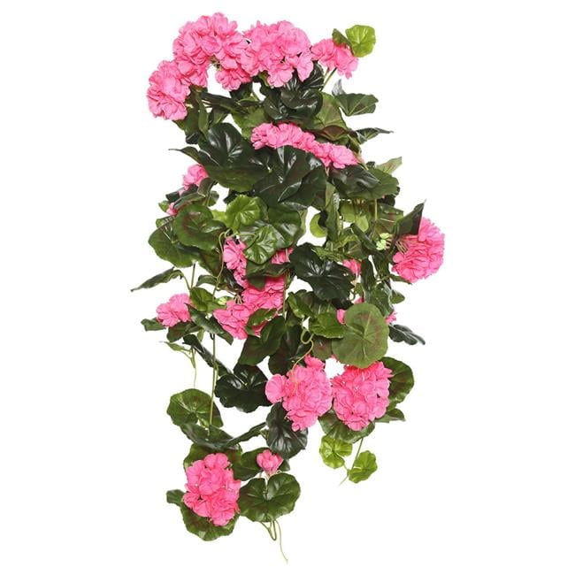 29" Pink Silk Geranium Hanging Bush for Outdoor Decor