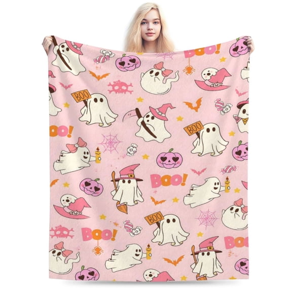 Pink Ghost Blanket - Fun and Cute Flannel Soft Warm Blanket for Sofas and Chairs 50x40