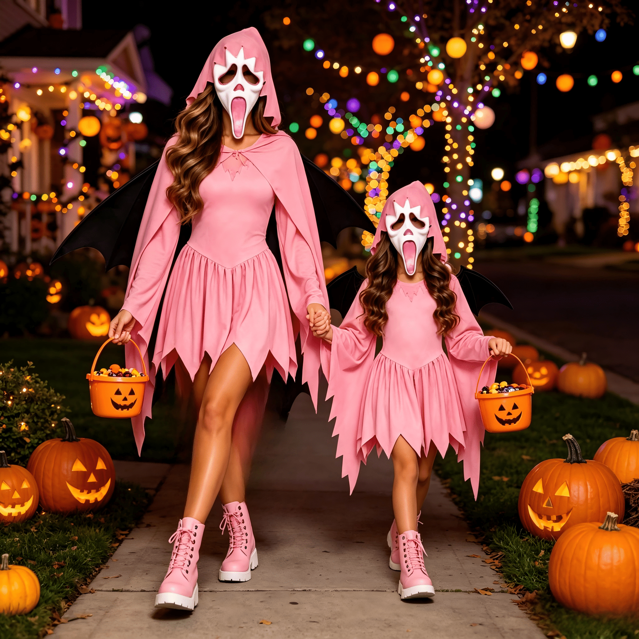 Pink Ghost Costume for Girls, Pink Hooded Halloween Dress with Mask