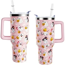 40 oz Pink Halloween Tumbler with Handle Lid and Straw - 40oz Ghost Tumbler, Double Stainless Steel Insulated Halloween Cup for Women
