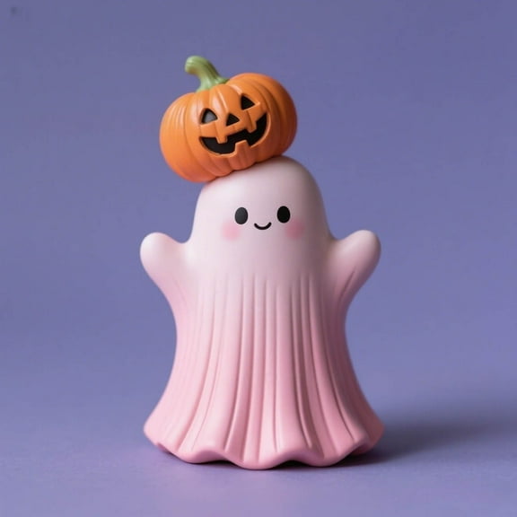 Pink Ghost Halloween Decor Indoor,Cute Resin Pumpkin Pink Ghost Decor Figurine,Halloween Miniature Figurine Party Centerpiece Unique Gift Idea (C)
